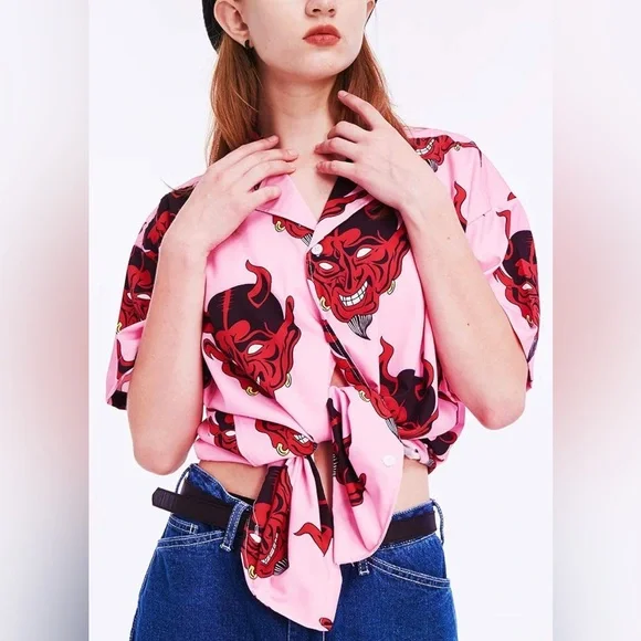 Pink Demon Print Women's Top - Picture 1 of 4